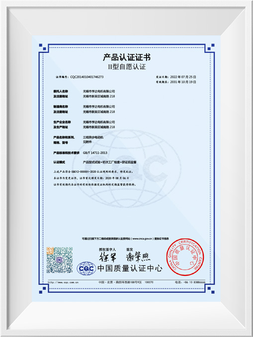 II型自愿認證產(chǎn)品認證證書-YE3